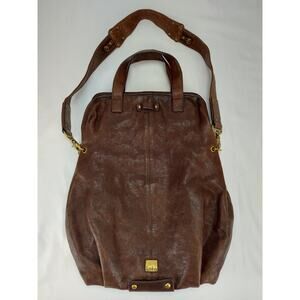 Kooba Chocolate Brown Leather Ava Fold Over Shoulder Bag Handbag